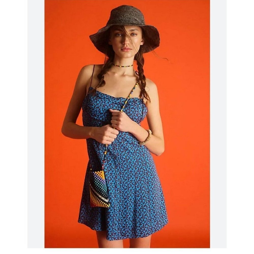 Free People Kai Mini Dress Print Tie Strap Low Back Backless Sundress Summer Sun